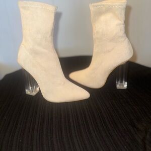 Elegant Cream Women's Boots with Clear Heels